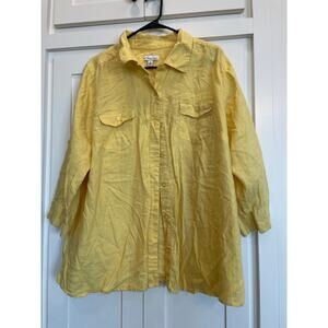 Kim Rogers Woman 2X Yellow Long sleeve 100% Linen button up